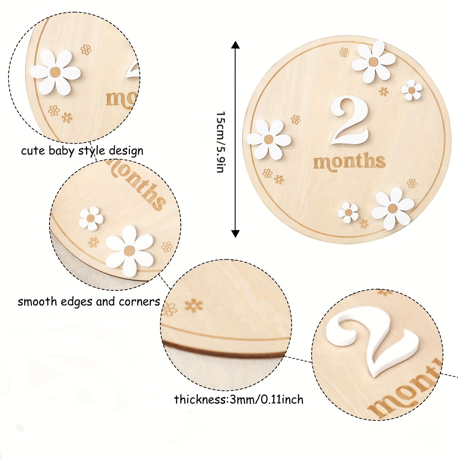 Wooden Milestone Cards Set for Baby First Year Growth Tracking