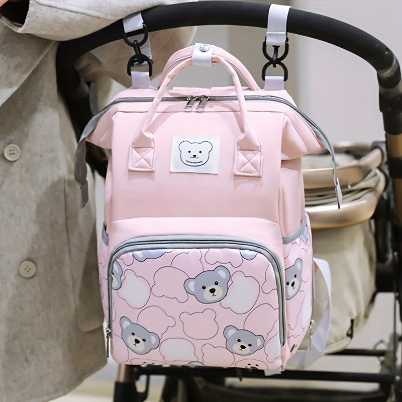 Lightweight Waterproof Baby Backpack with Bear Motif for Moms on the Go