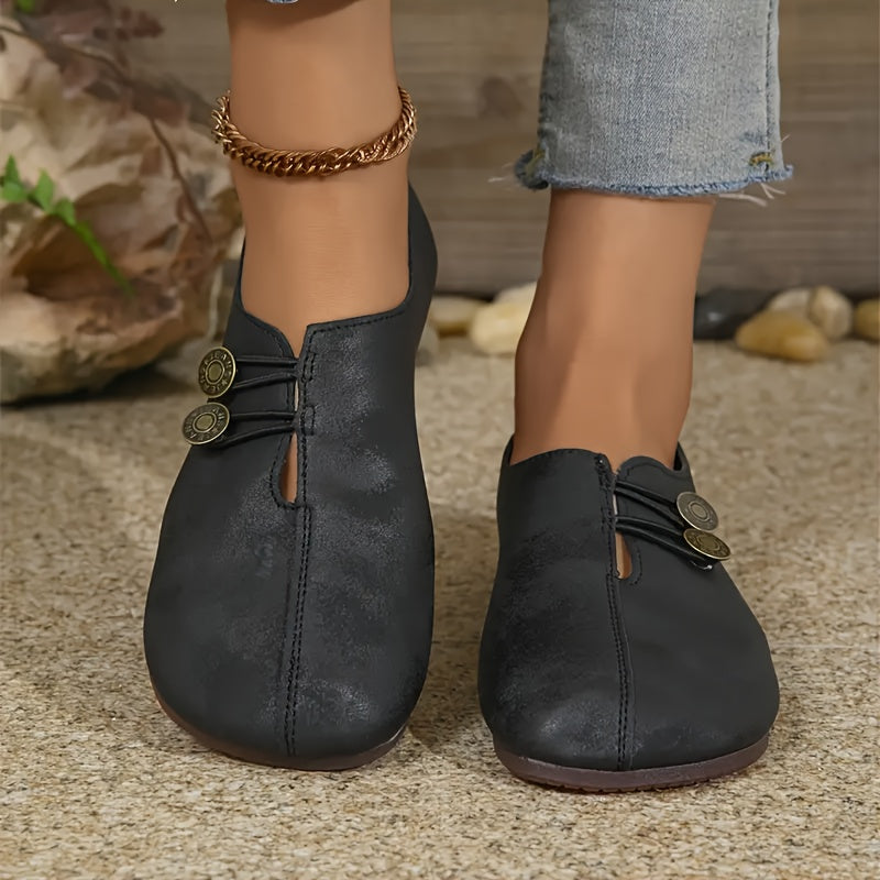 Zapatos planos de mujer de cuero cómodos y casuales en negro