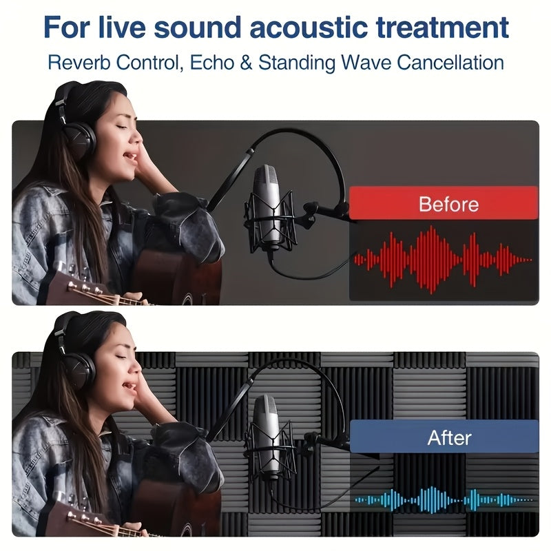 20 dona akustik ko‘chma panellar ovoqni kamaytirish uchun uy ofisi yozuv studiyasi 30.48x30.48x2.54 sm