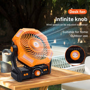 Qayta tiklanadigan portativ ventilyator LED chiroq bilan, yuqori shamol, USB orqali zaryadlash, sayohat, baliq ovlash, ichki foydalanish uchun osib qo‘yish mumkin