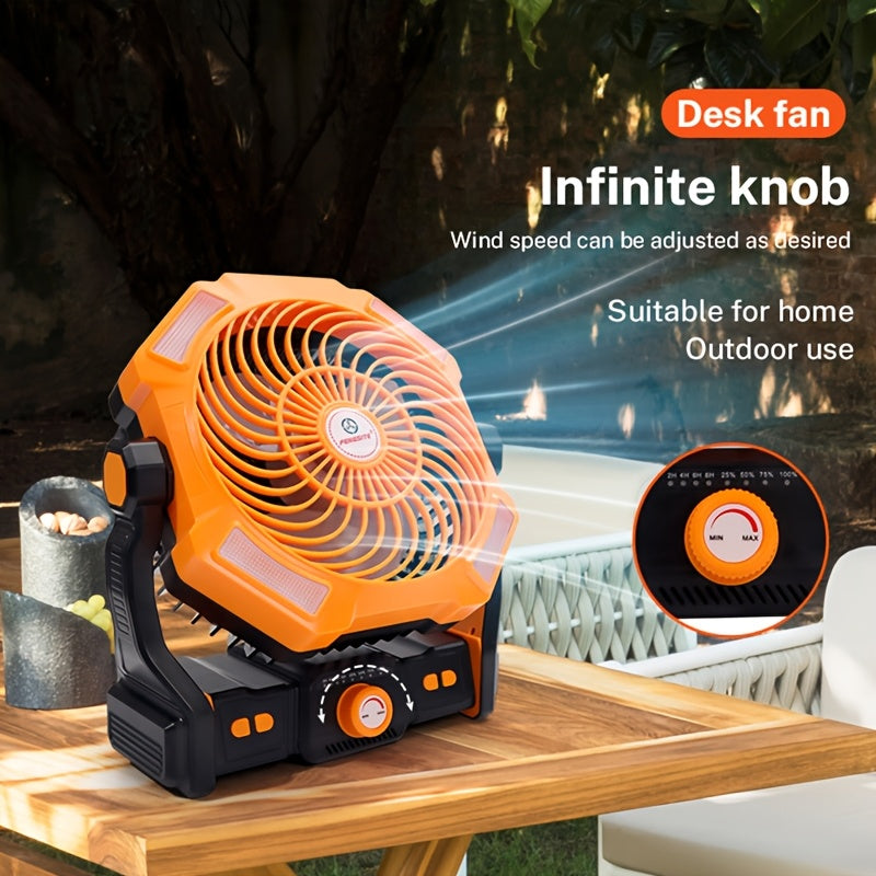 Rechargeable Portable Fan with LED Light, High Wind, USB Charging, Hangable for Camping, Fishing, Indoor Use