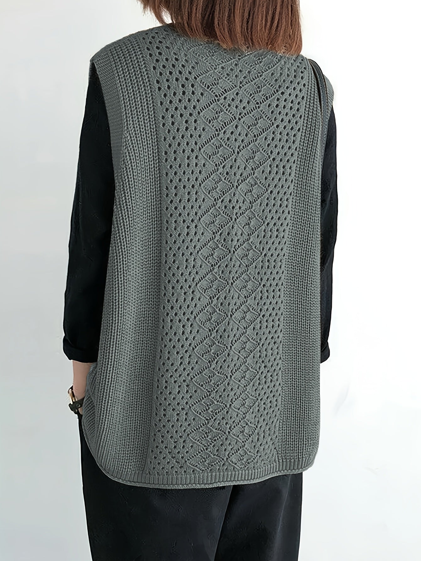 Women's Plus Size Open Front Sleeveless Sweater in Solid Color for Spring and Autumn