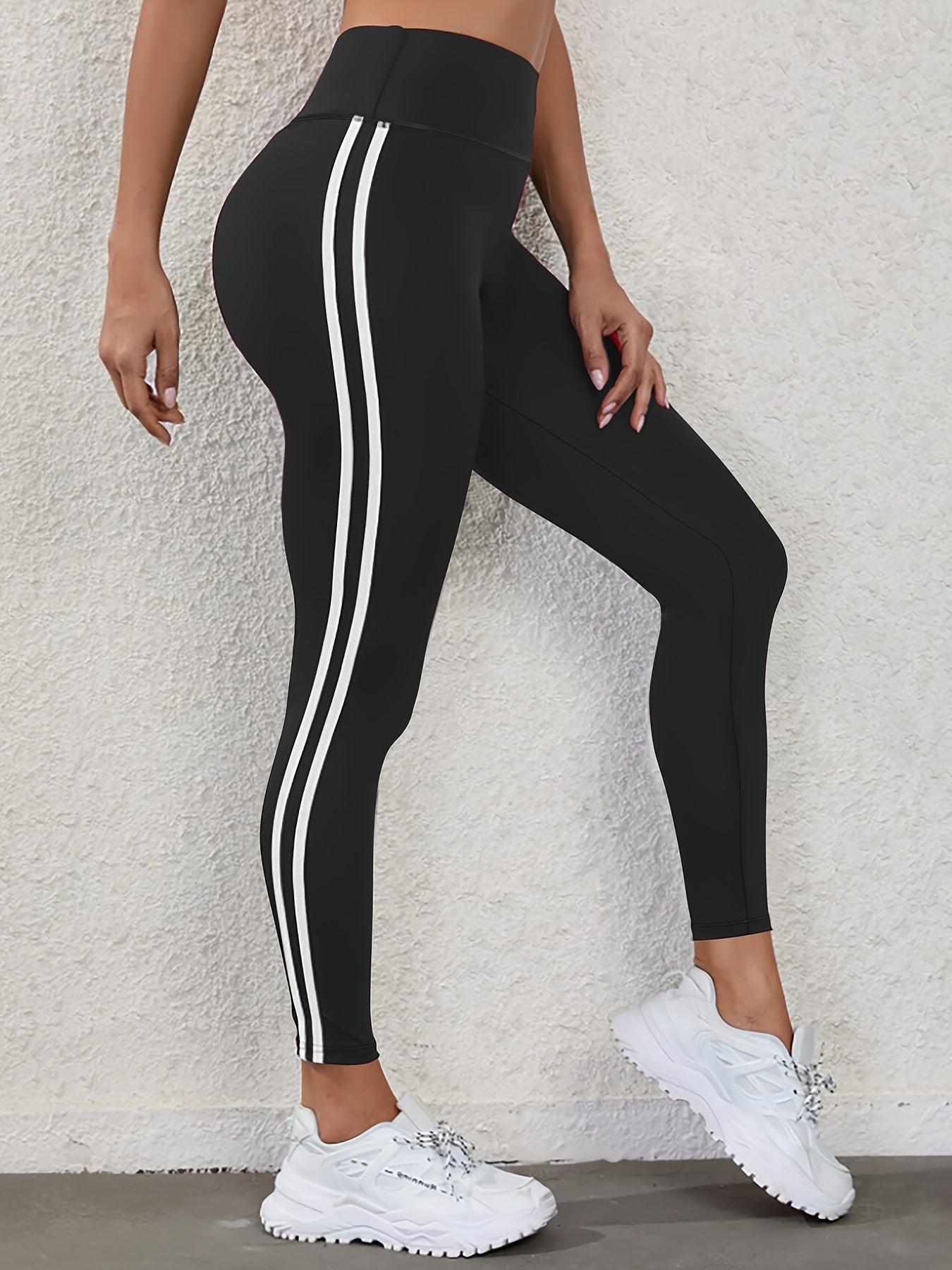 Plus Size Women's High Waist Running Leggings Polyester Spandex Stretchy Slim Fit Brown White