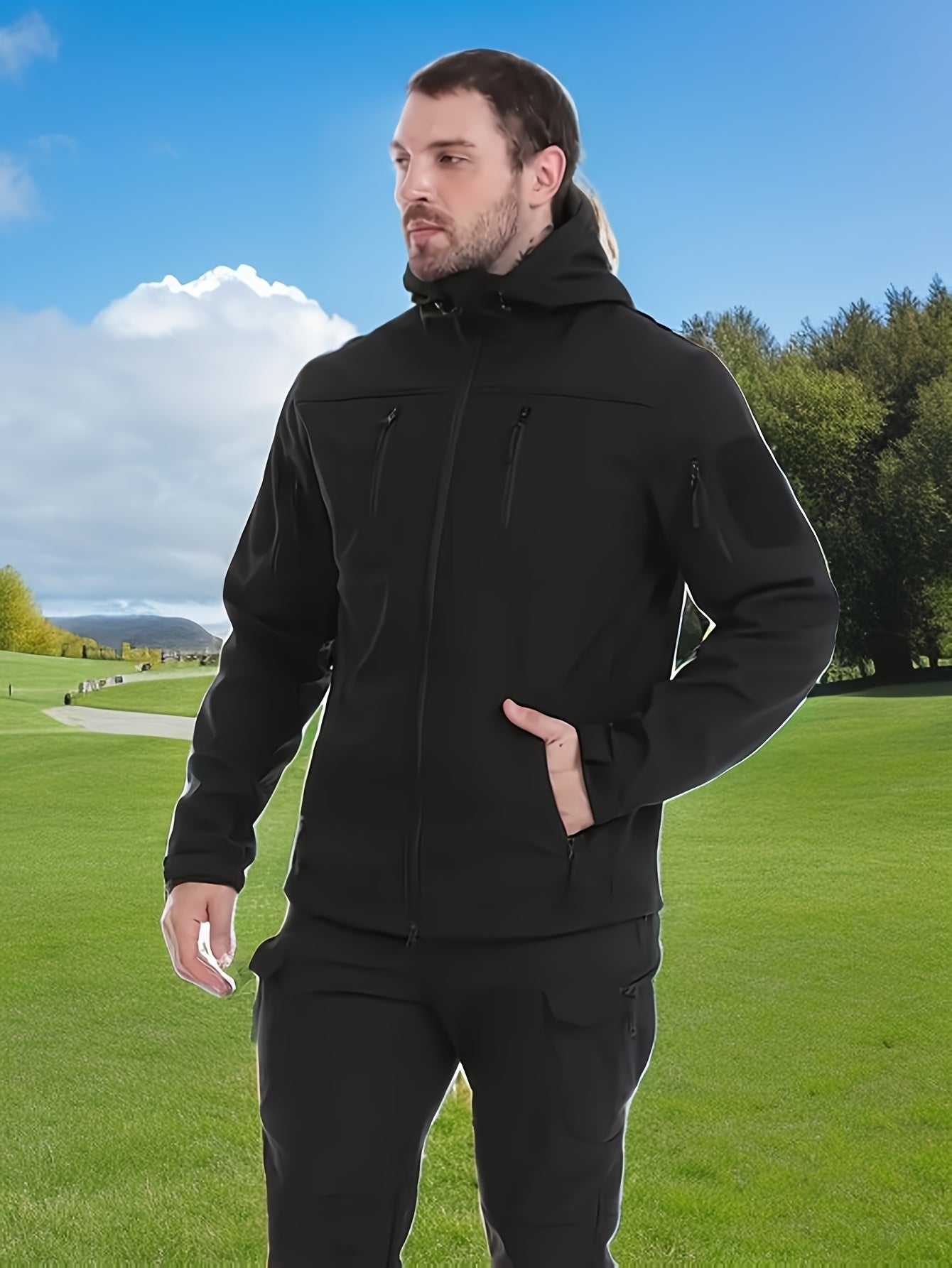 Men's Softshell Tactical Jacket Hooded Zipper Closure Warm Fall Winter Outerwear