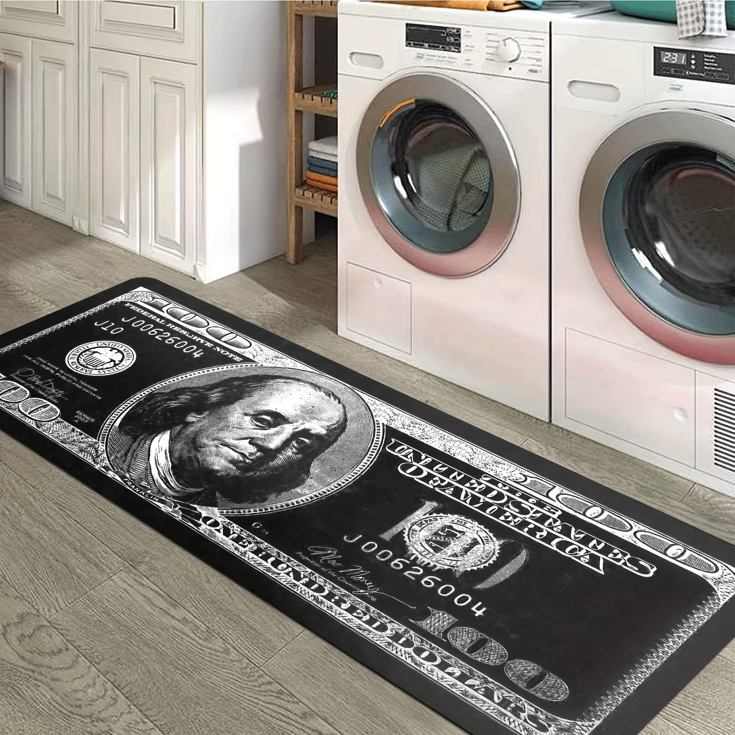 Dollar Bill Runner Carpet Black and White Non-Skid Kitchen and Bedroom Rug