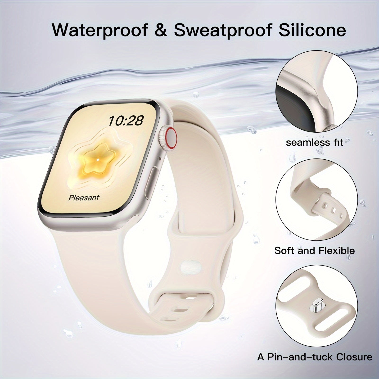 Silicone Waterproof Sweatproof Watch Band for Iwatch Series 9-1 38mm-49mm Butterfly Clasp Skin-Friendly