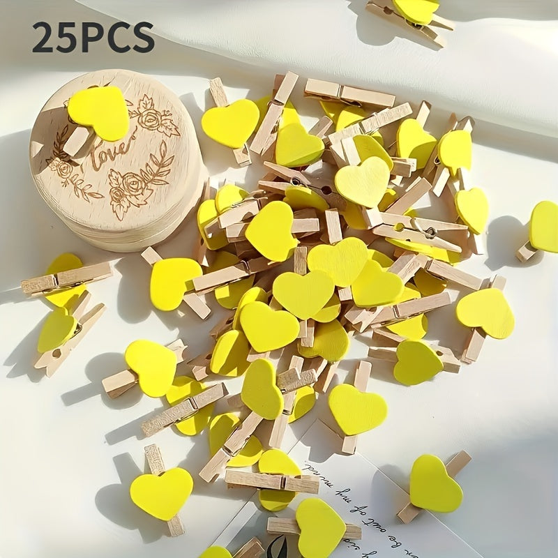 25 Red Heart Wooden Clothespins for Photos, Paper, Postcards, Home Decor