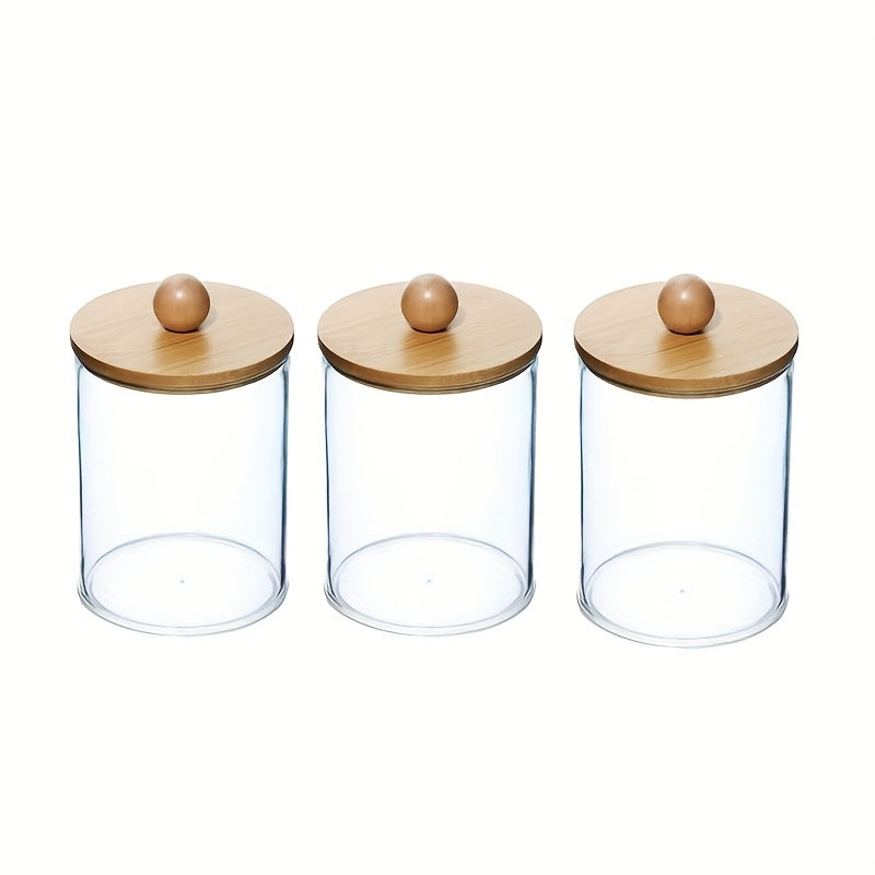 Clear Plastic Cosmetic Organizer with Bamboo Lid for Qtips Makeup Storage