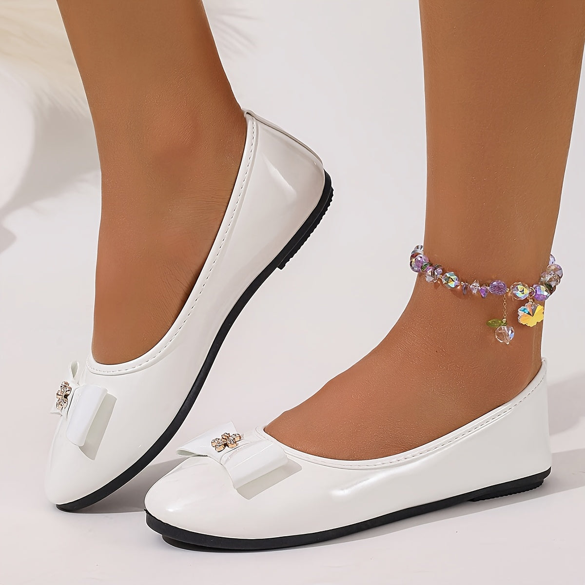 Women’s Mary Jane Flats Rhinestone Bow Soft PU Insole Slip-On Shoes