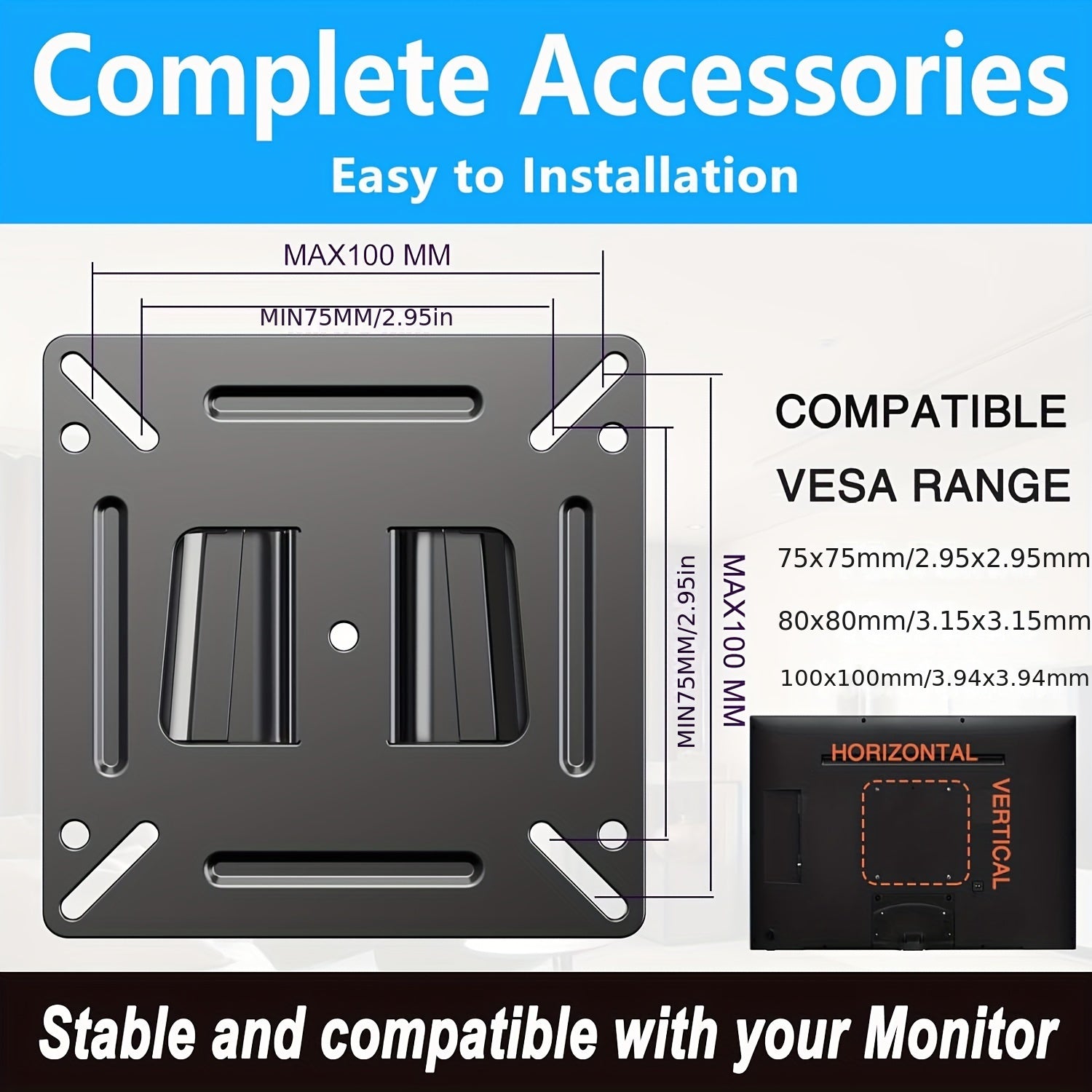 Low Profile Wall Mount for 14-24 Inch TVs and Monitors VESA Up to 100x100mm Holds 13.61kg for RV and Home Office