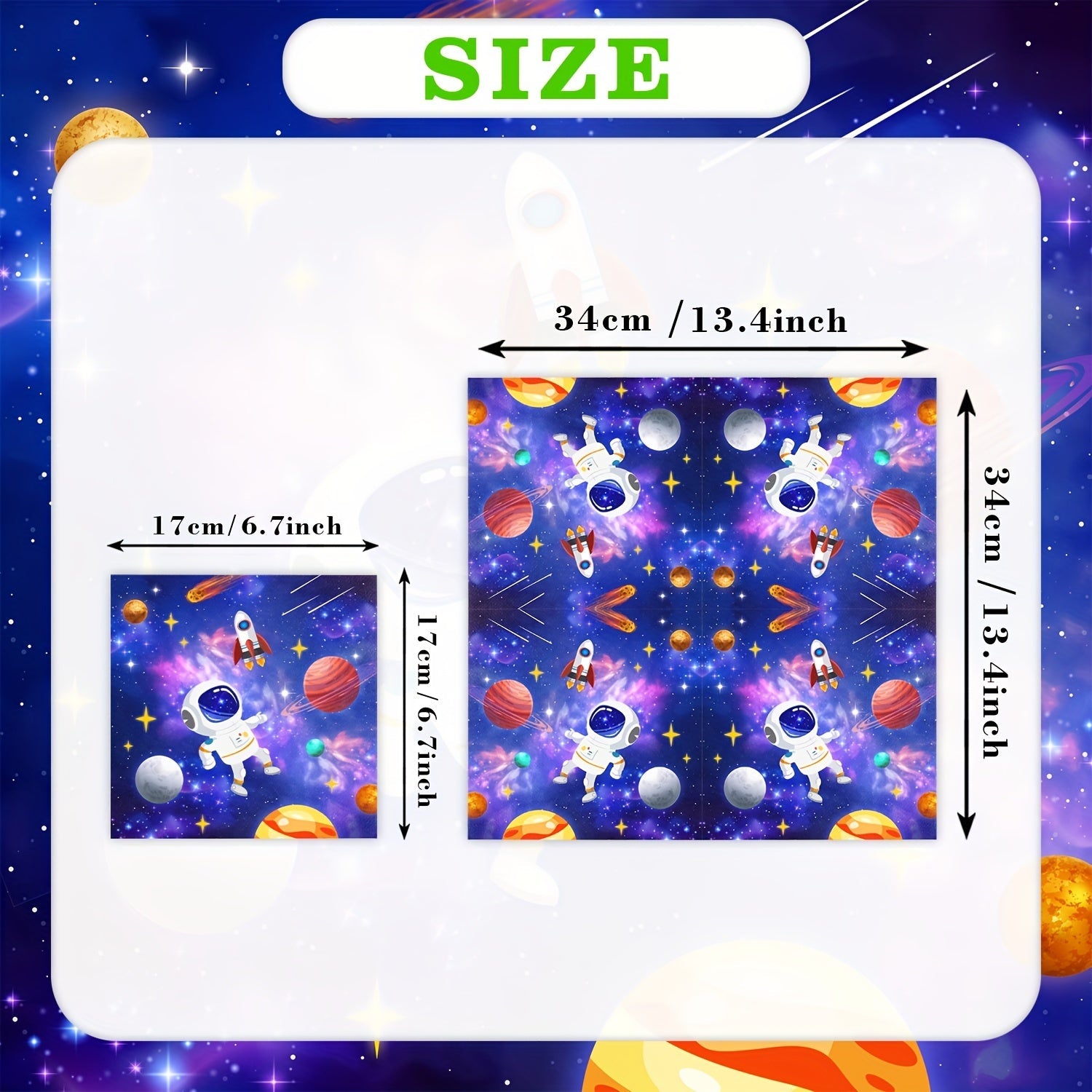 20pcs Disposable Space Party Napkins Rocket Ship Theme for Birthdays Weddings