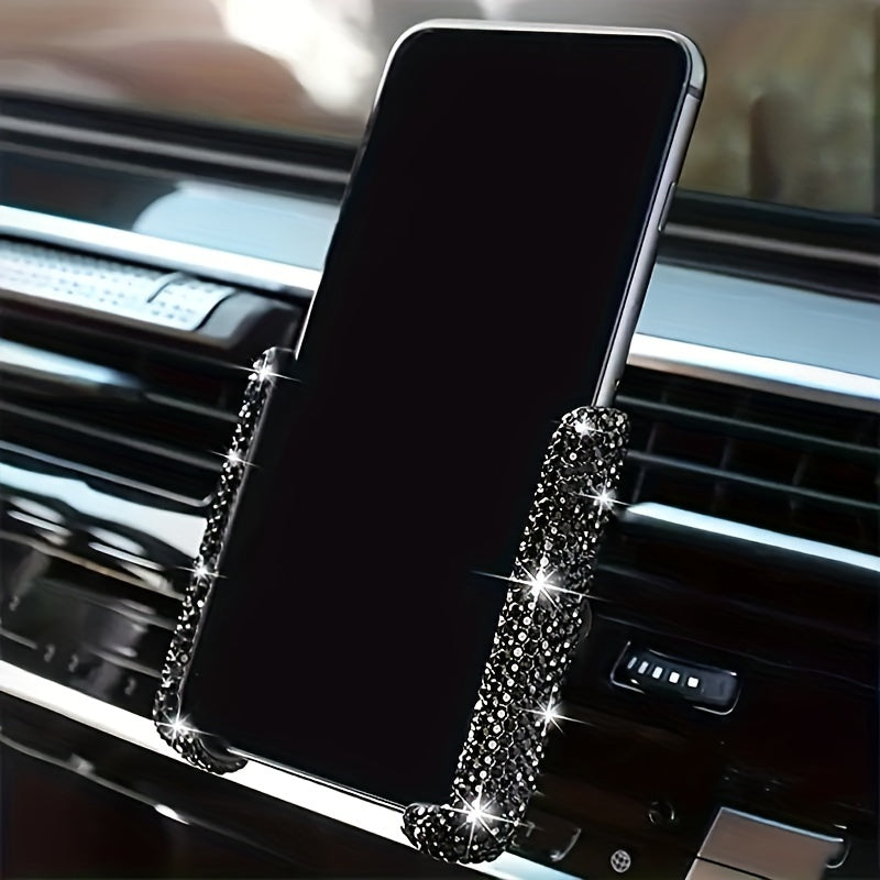 Soporte universal para teléfono de coche de material PVC con doble rejilla de ventilación y diamantes incrustados