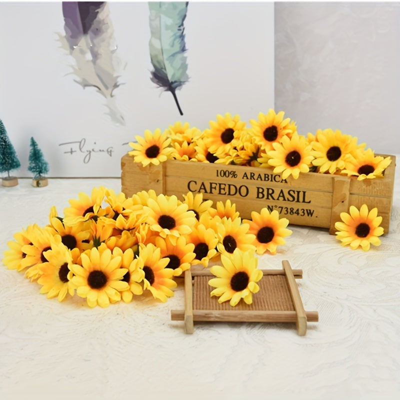 Artificial Sunflower Heads Pack of 100 1.57 Inch for Holiday and Indoor Decor