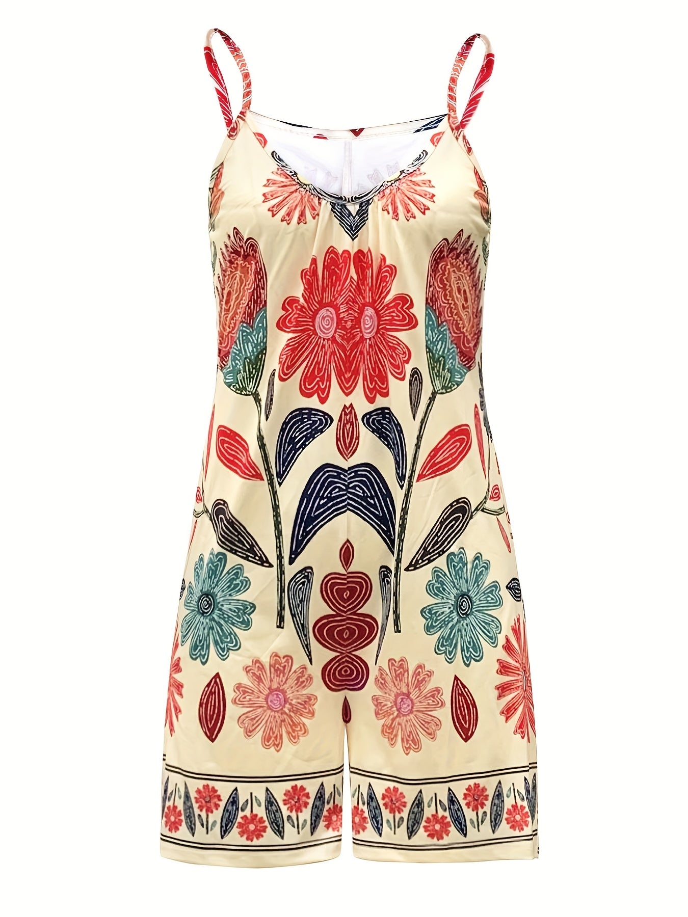 Women's Floral Print Sleeveless Jumpsuit with Pockets for Vacation