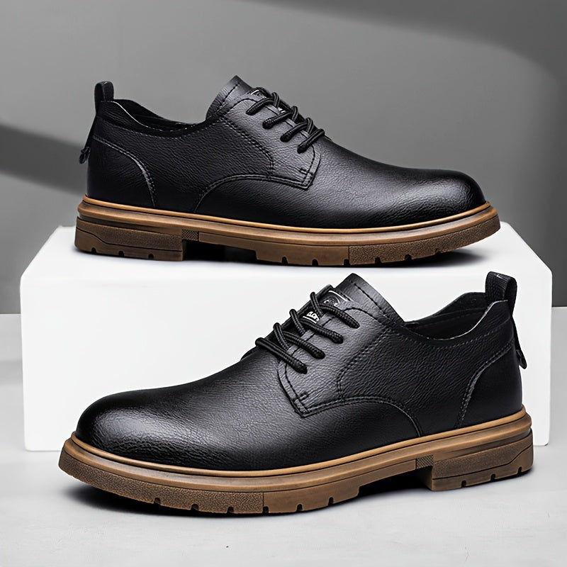 Men's Split Leather Casual Shoes Lace-Up Breathable Anti-Skid Soft Sole Business Office