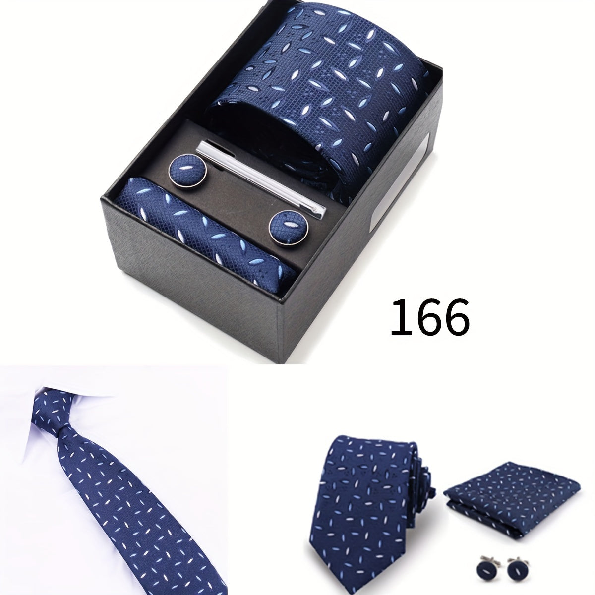 Men's Gift Set with Tie, Pocket Square, Tie Clip and Cufflinks for Weddings