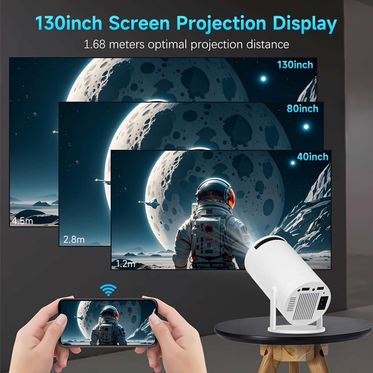 Mini LED Portable Video Projector 1080P WiFi6 5.2 Android 180° Flip