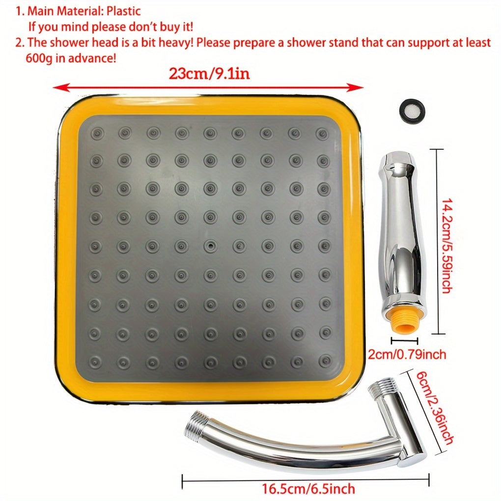 22.86 cm Chrome ABS Rainfall Shower Head Water-Saving Handheld Extension Arm Bathroom