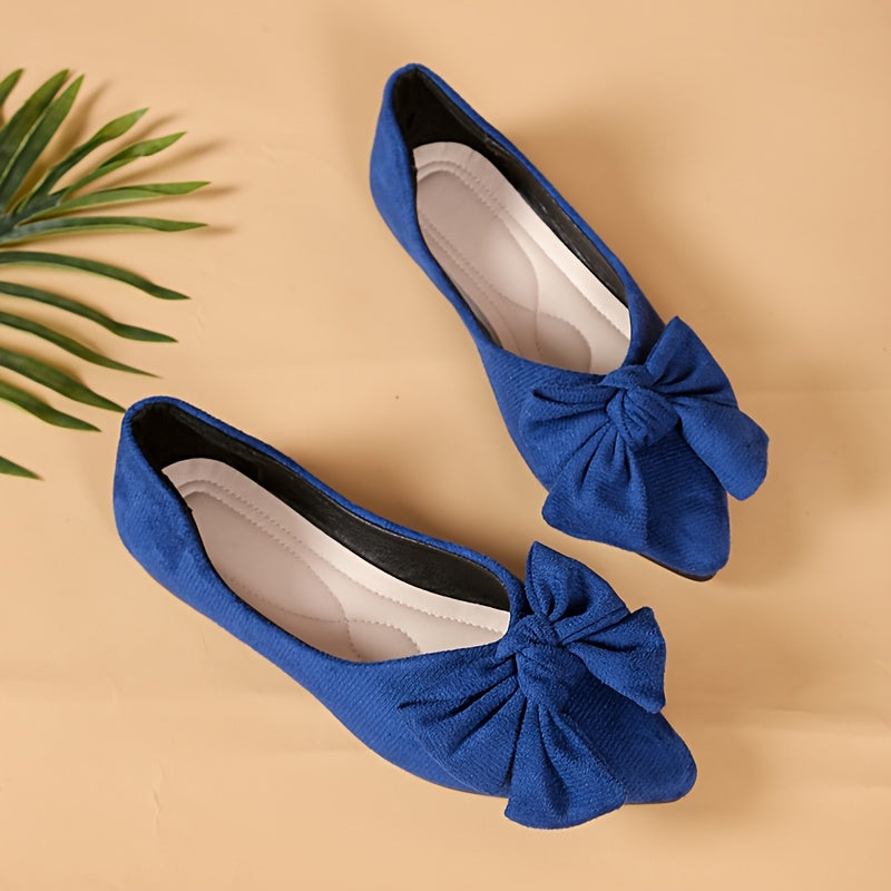 Women's Mary Jane Flats with Bow Detail - Pointed Toe Slip-On Comfortable Shoes