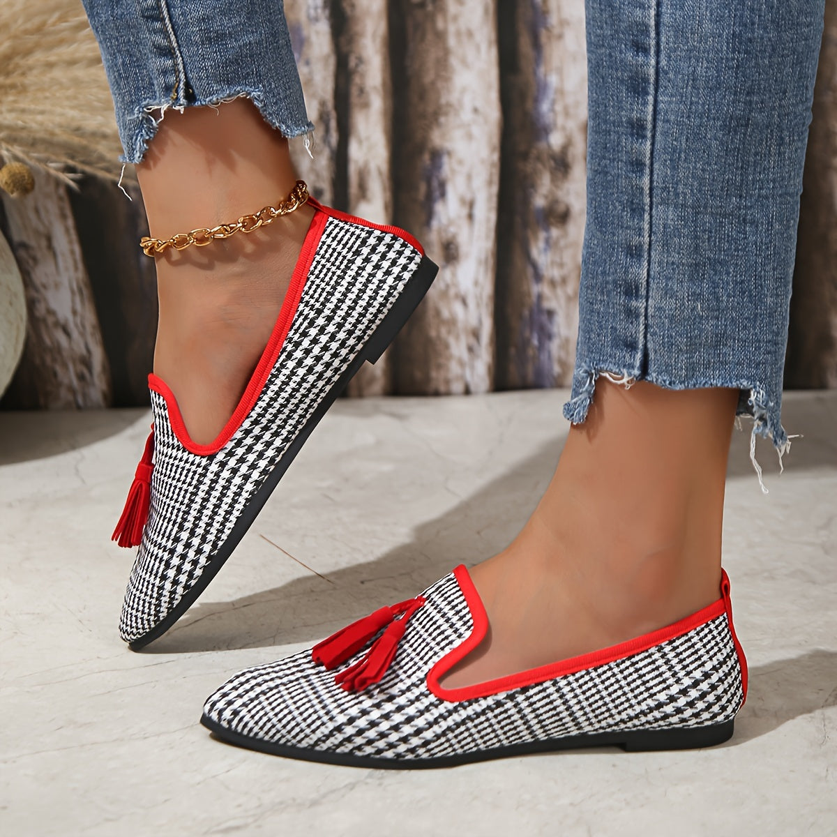 Women's Plaid Ballet Flats Slip-On All-Season Casual Shoes