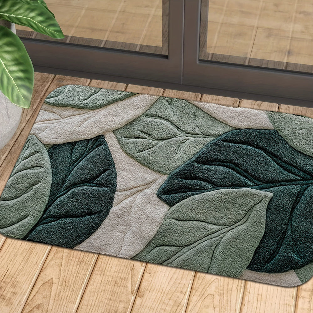 Leaf Pattern Door Mat Non-Slip Quick-Dry Machine Washable for Home Decor