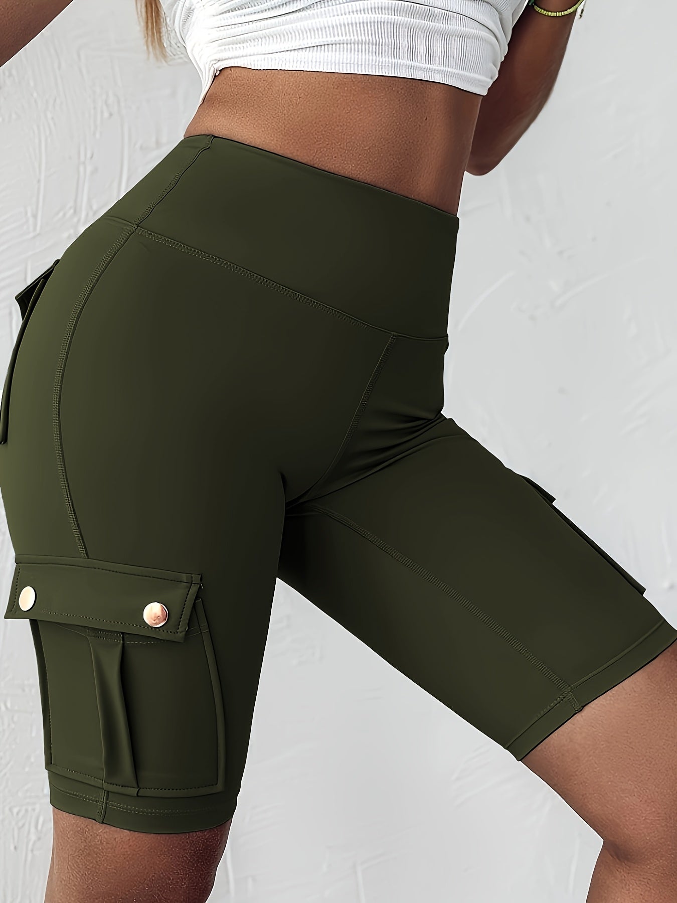 Шорты женские с высокой посадкой и карманами plus size, эластичный пояс, темно-синий