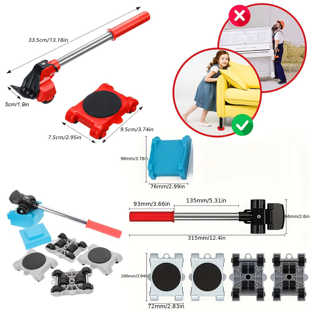 Набор оборудования для перемещения тяжелой мебели с тележкой на 4 колесах и рычагом для тяжелых предметов