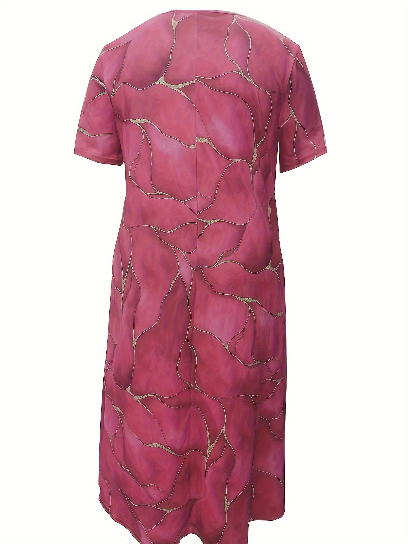 Платье макси большого размера с синим и золотым геометрическим принтом, круглый вырез, короткие рукава, эластичный полиэстер для весны и лета