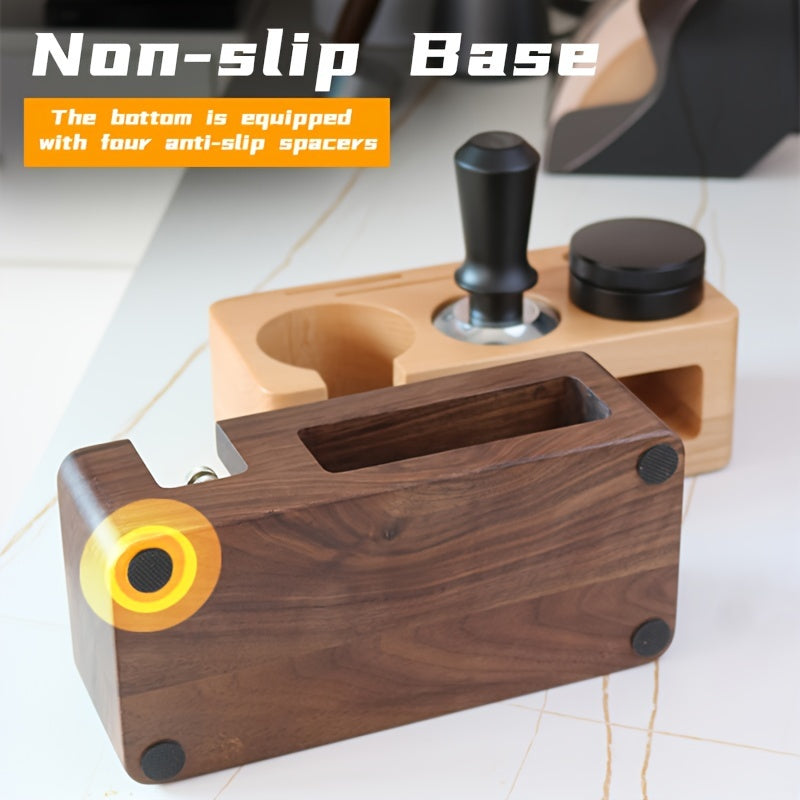 Espresso Tamping Station Set with Tamper Holder and Distribution Tool Walnut Beech