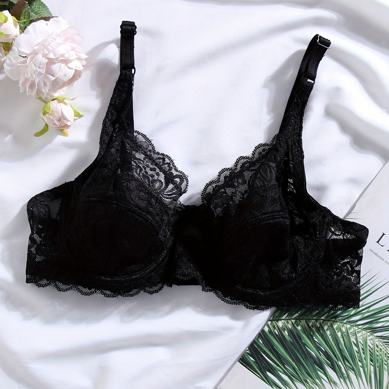 Lingerie Lacy Push-Up Underwire Bra Solid Color Spandex Knit 145gsm