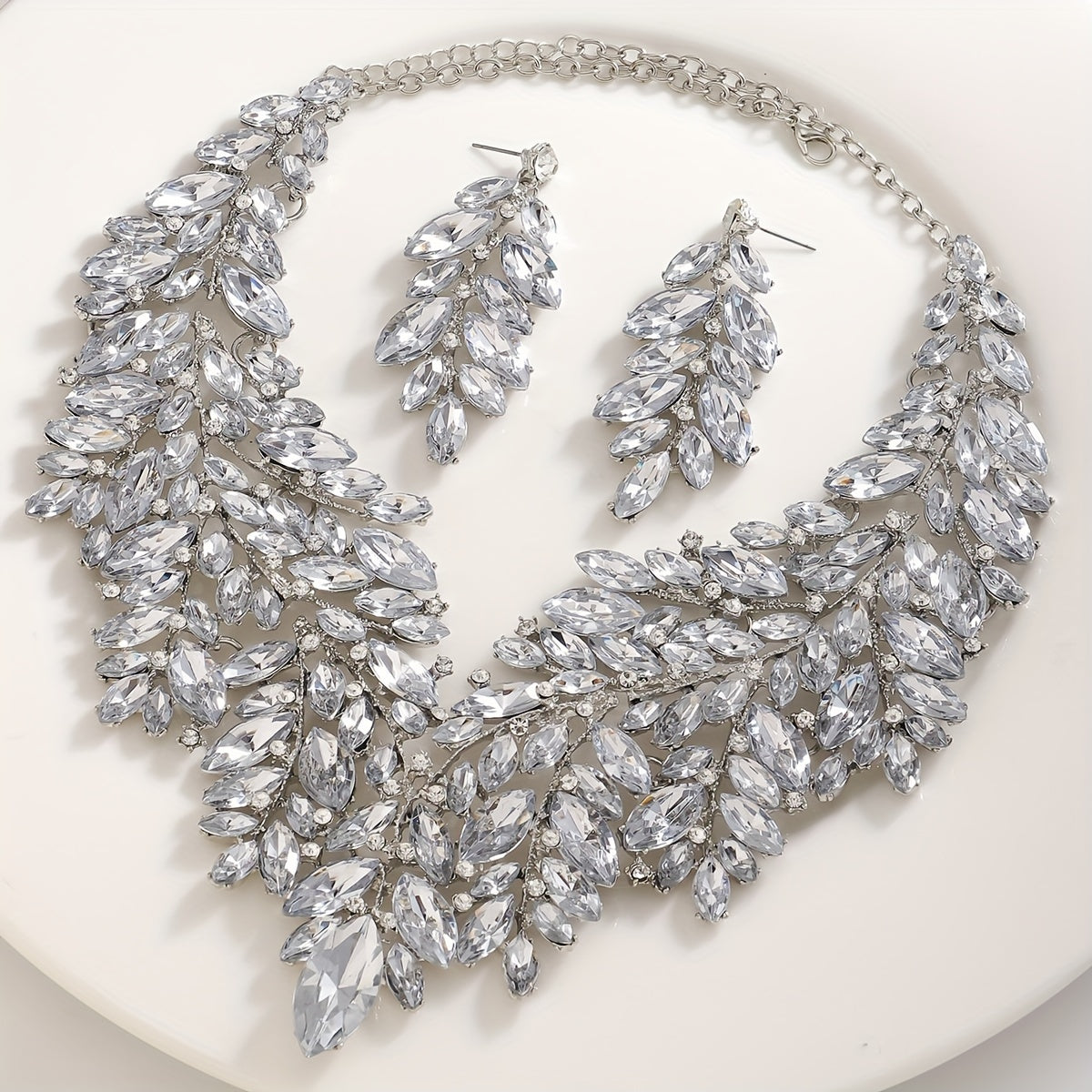 Bridal Jewelry Set Rhinestone Necklace and Earrings Middle Eastern Style