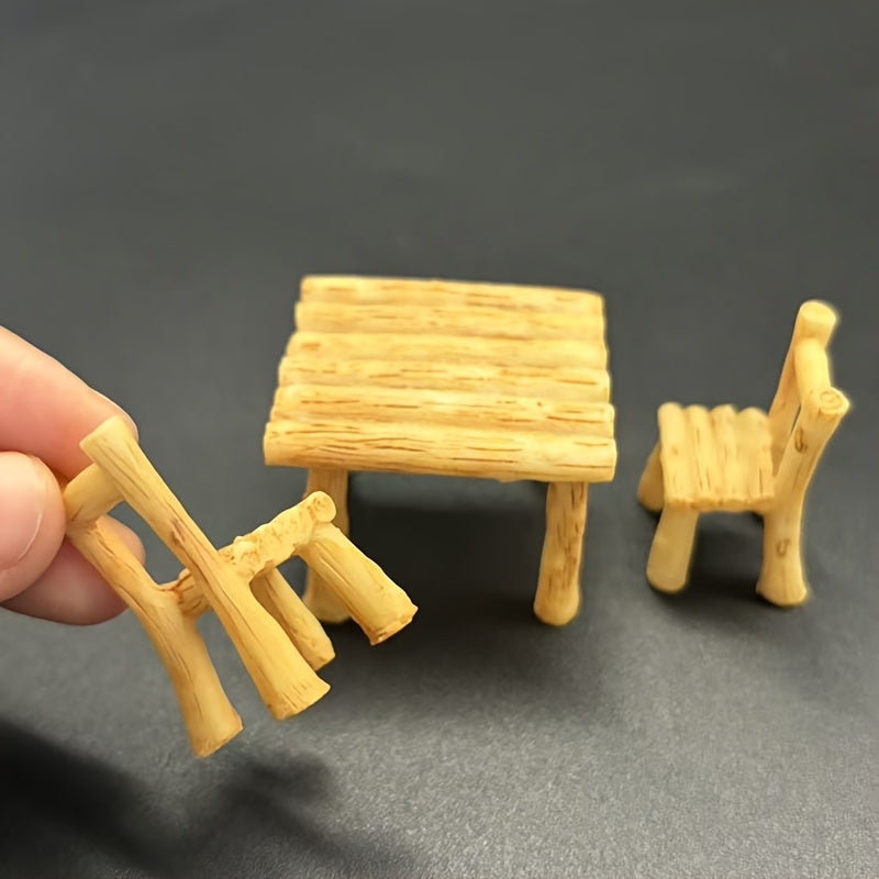 Conjunto de mesa y silla miniatura de bosque, mobiliario rústico para jardín de hadas, decoración para interior y exterior