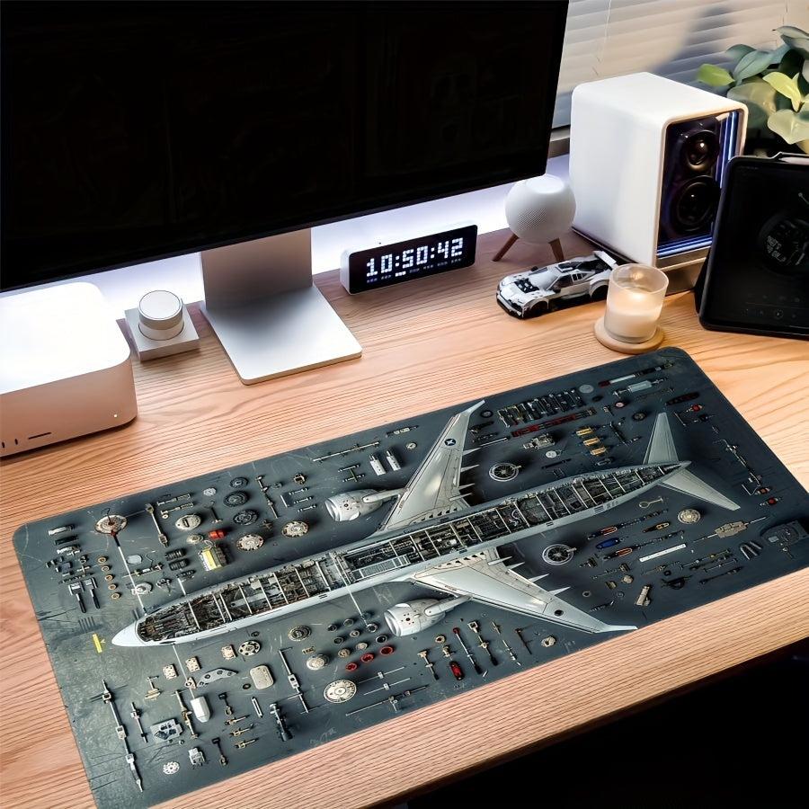 Alfombrilla de ratón de diseño de plano de avión oversized, antideslizante de goma, extensión para escritorio