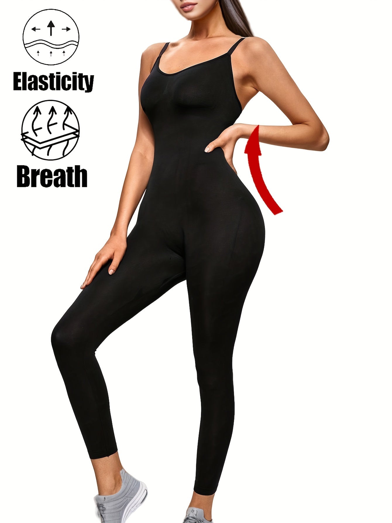 Backless Shaping Jumpsuit with Seamless Design Tummy Control Solid Color Knit Fabric