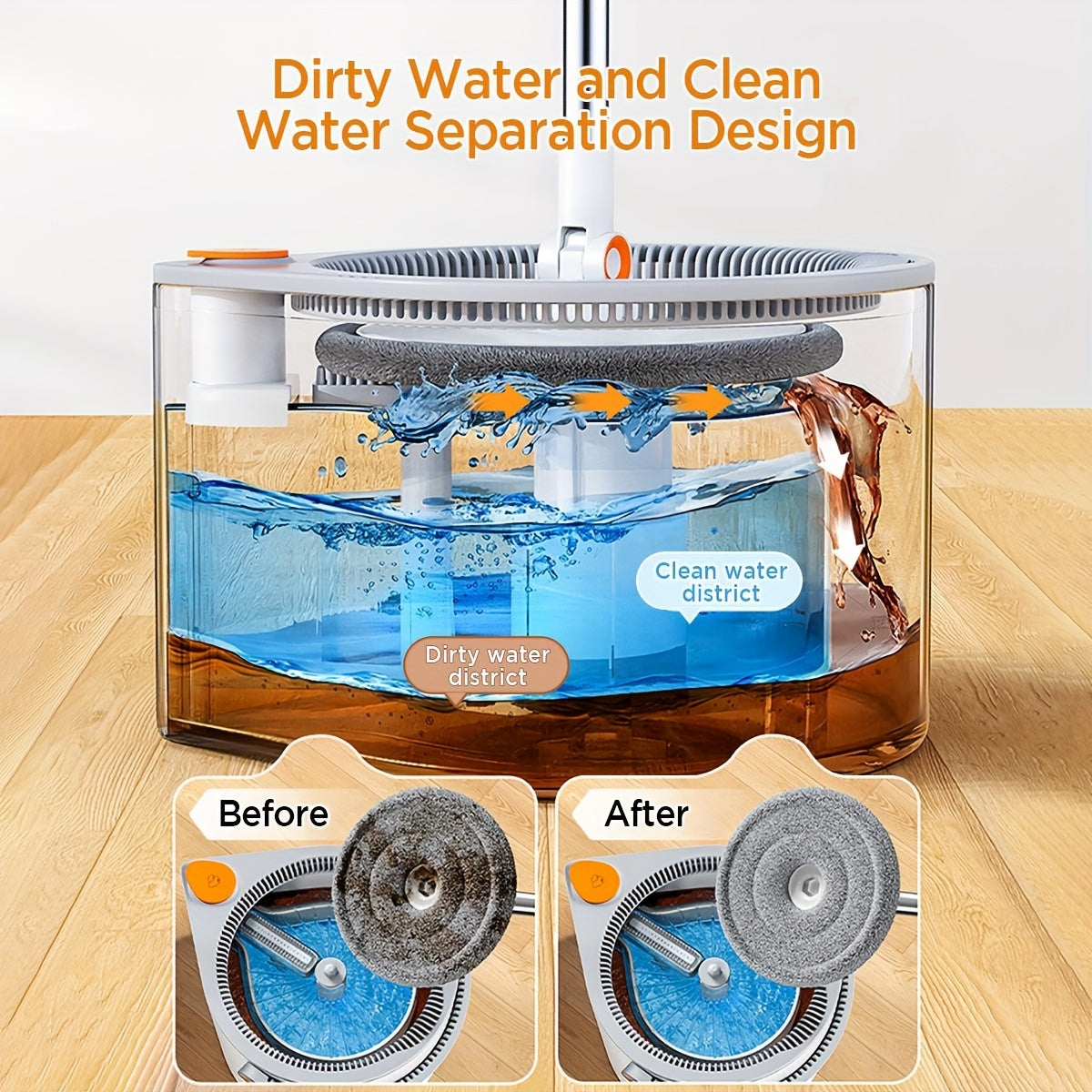 Spin Mop and Bucket System with Microfiber Pads and 3 Mop Heads