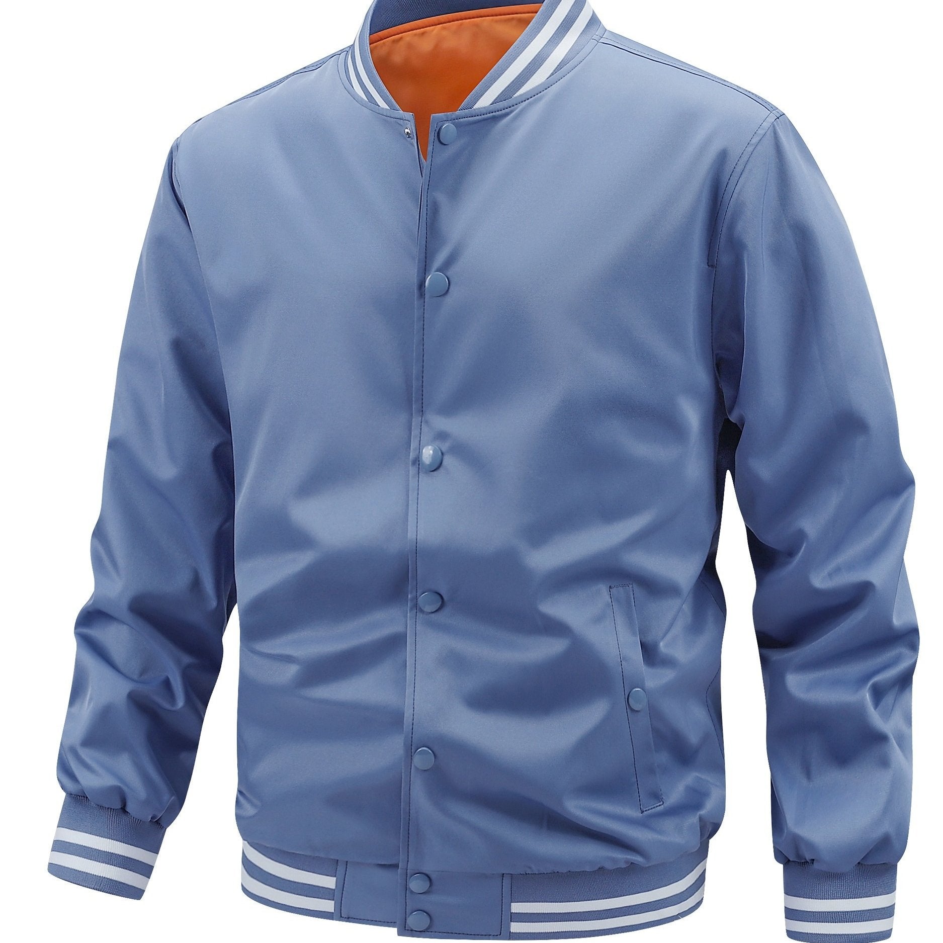 Men's Plus Size Varsity Jacket Lightweight Polyester Preppy Baseball Collar Pockets