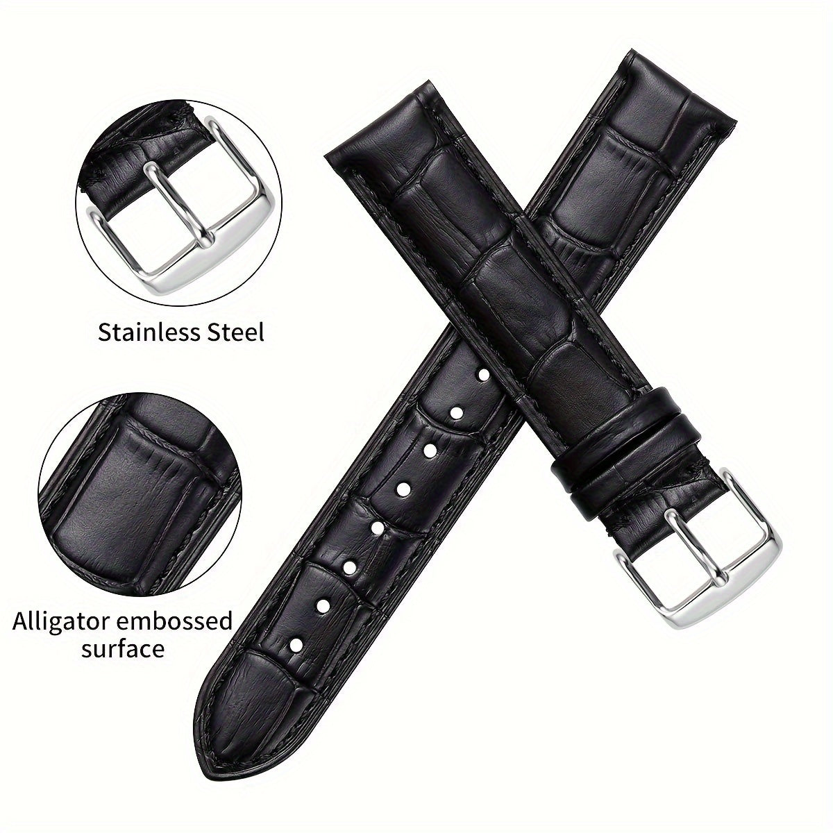 Unisex Cowhide Leather Watch Strap with Crocodile Pattern and Quick Release