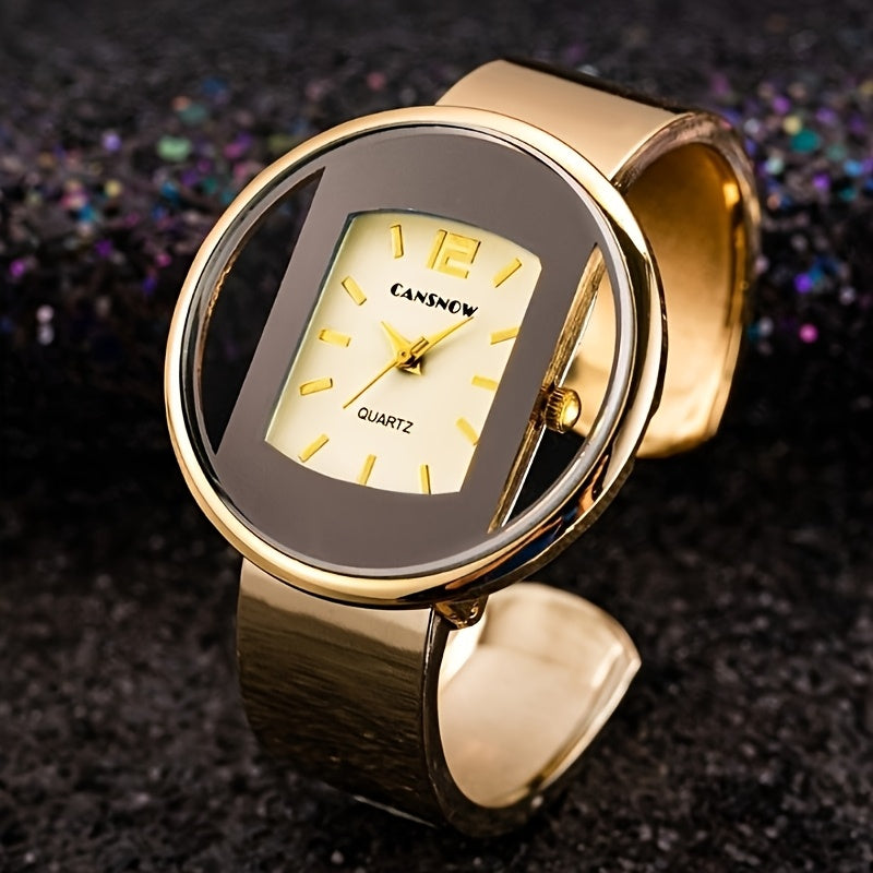 Women's Quartz Bracelet Watch Large Golden Dial Alloy Band Casual