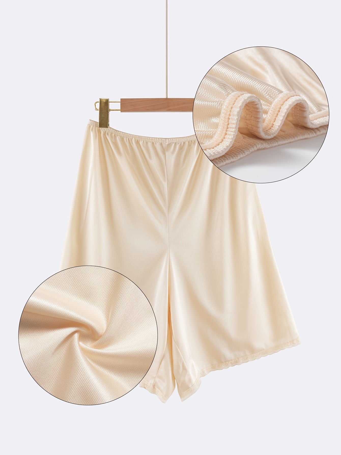 Pantalones de dormir para mujer de poliéster suave, beige, con encaje, talla grande, cómodos