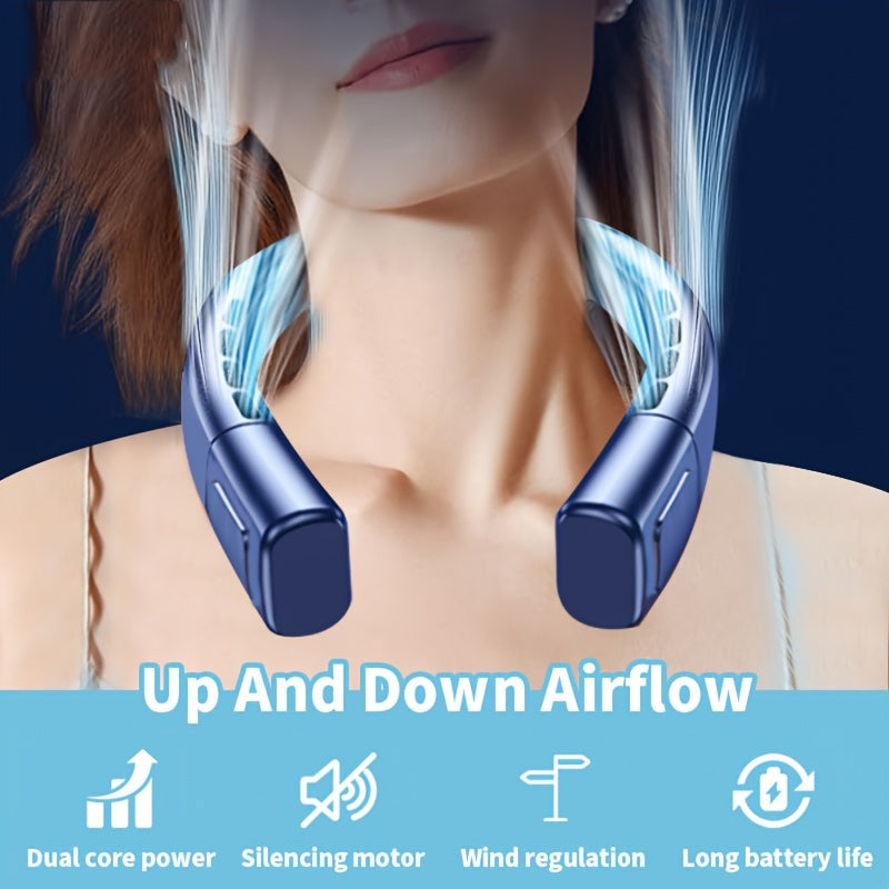 Portativ va Jim Ikki Turbo USB Bo'yin Ventilyatori, Kuchli Havo Oqimi, 5 Tezlikda Sovutish, Uzoq Batareya Hayoti - Sport, Sayohat va 2025-yilda Maktabga Qaytish uchun Mukammal