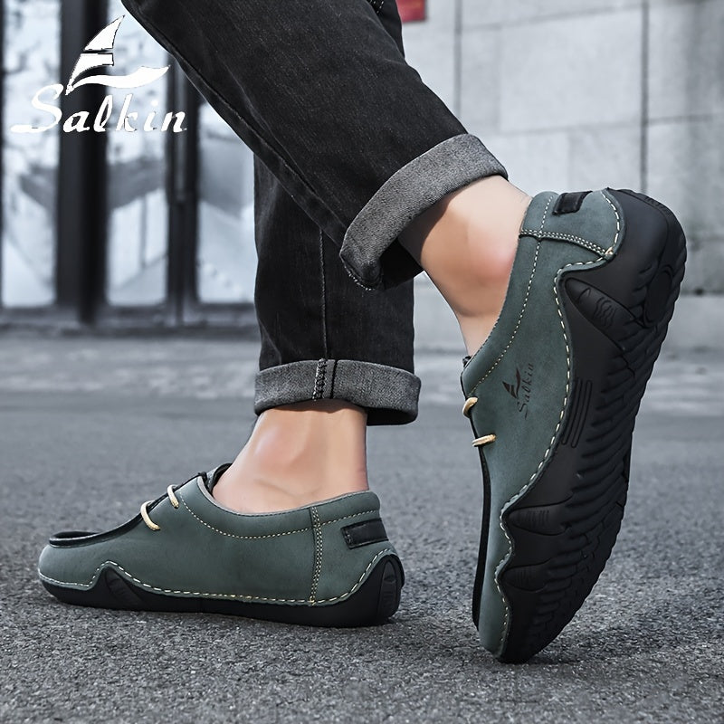Men's Casual Loafers Leather Microfiber Low Top Comfortable Durable Lace-Up Shoes