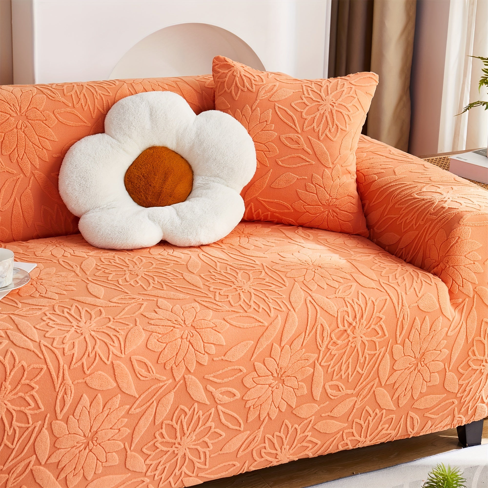 Camellia Jacquard Sofa Cover with Elastic Band and Matching Pillowcase Fits All Sizes Machine Washable