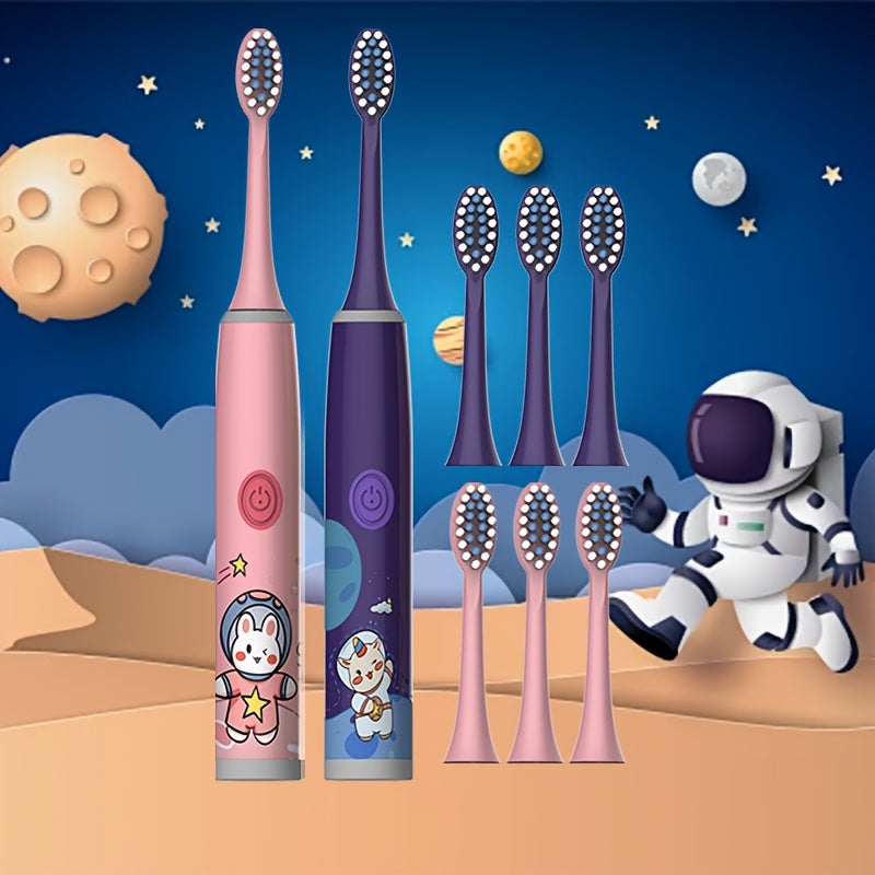 Bolalar uchun elektr tish cho'tkasi 2 dona yumshoq cho'tka, multfilm kosmik mavzu, sovg'a