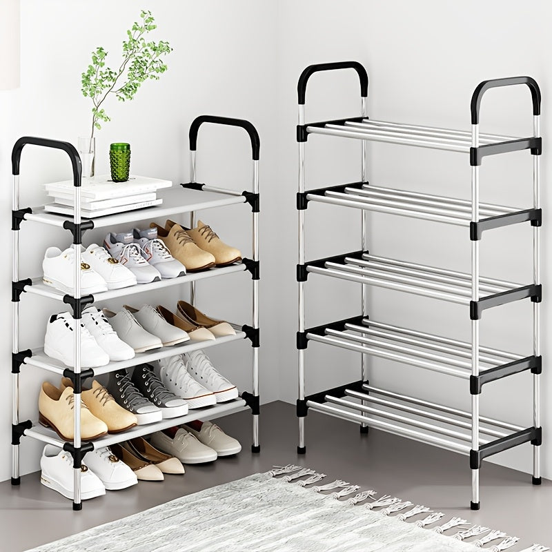 Black Metal Shoe Rack with 4-6 Tiers Dustproof Space-Saving Storage