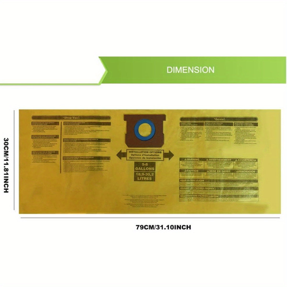 Uy va oshxona changyutgichlari uchun yuqori sifatli bir martalik chang to'plovchi sumkalar - 3 ta Type E almashtirish filtr sumkasi, 18.93-30.28 L sig'im, nam/quruq do'kon changyutgichlari bilan mos keladi, model raqamlari 90661 va 9066100.