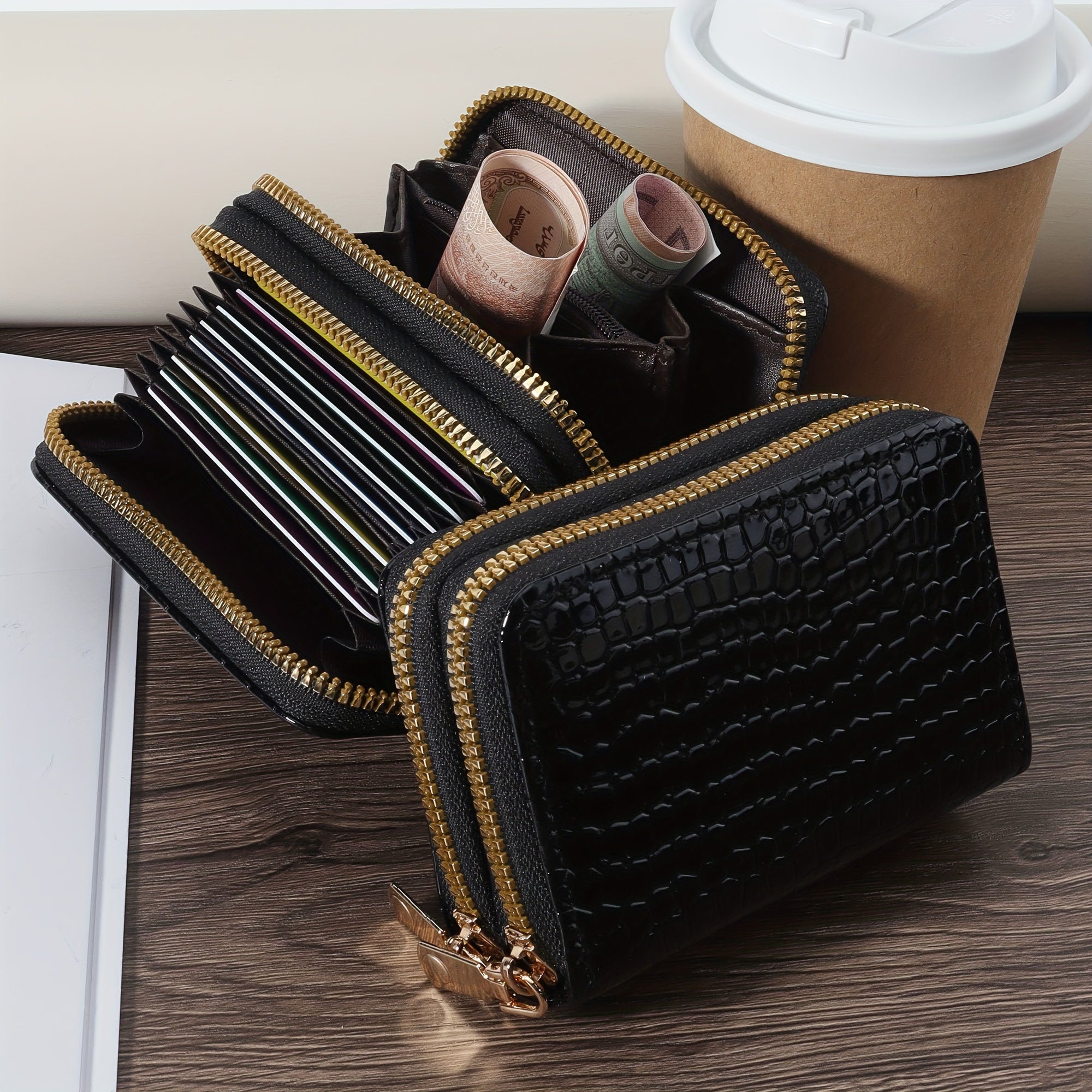 Large Capacity Faux Leather Zipper Wallet for Men and Women