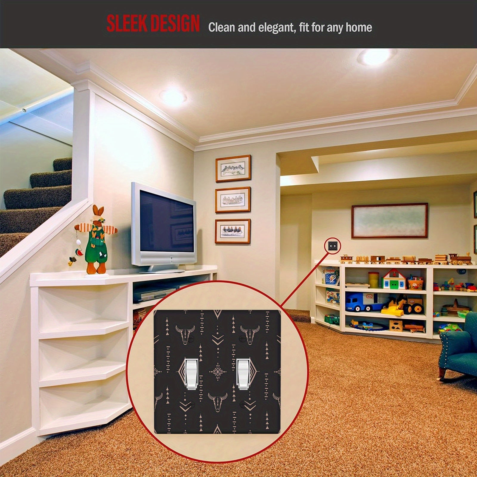 Plato decorativo de calavera de vaca azteca para pared, cubre interruptor de luz o toma de corriente, decoración geométrica para el hogar