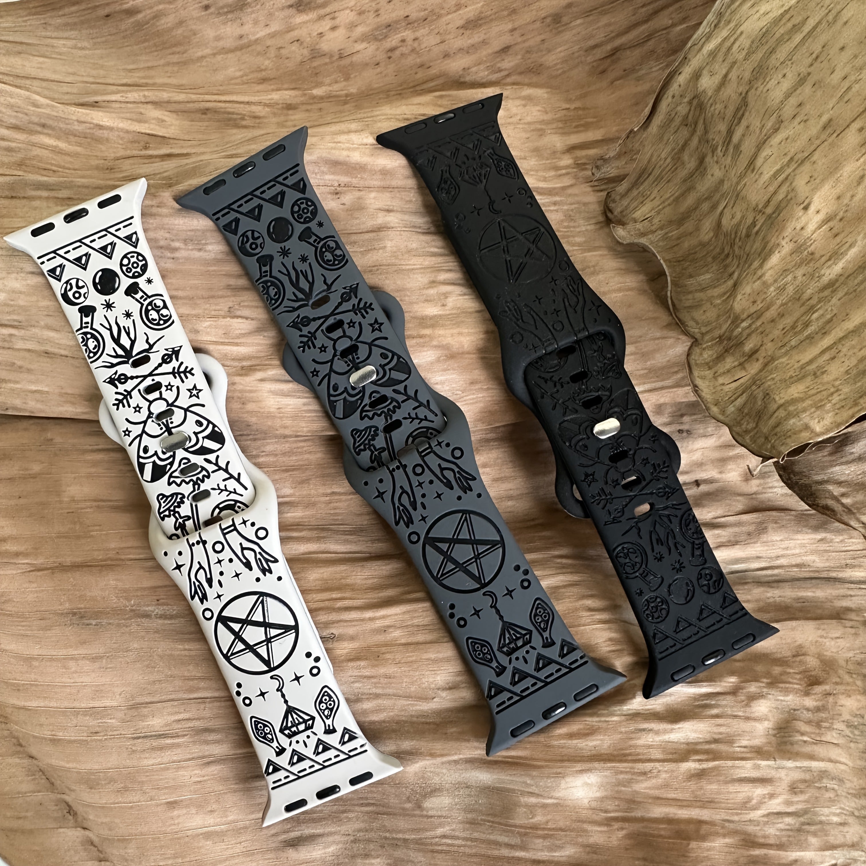 Black Magic Celestial Silicone Watch Band for Apple Watch Series 1-10 Ultra Engraved Stylish Strap for Parties Festivals Sports Outdoor Activities