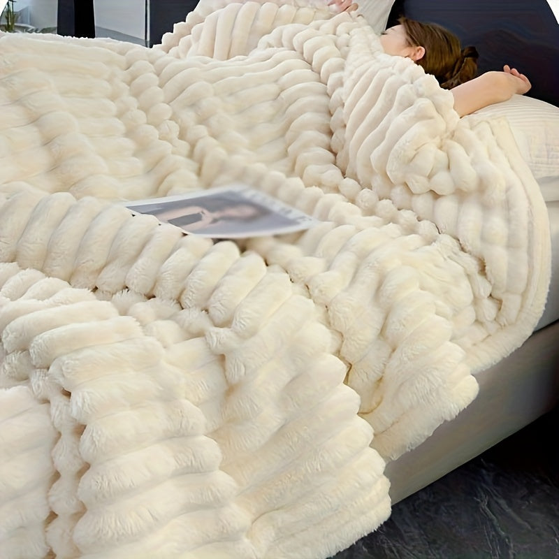 Белый кролик искусственный мех накидка-плед мягкий тёплый для всех сезонов